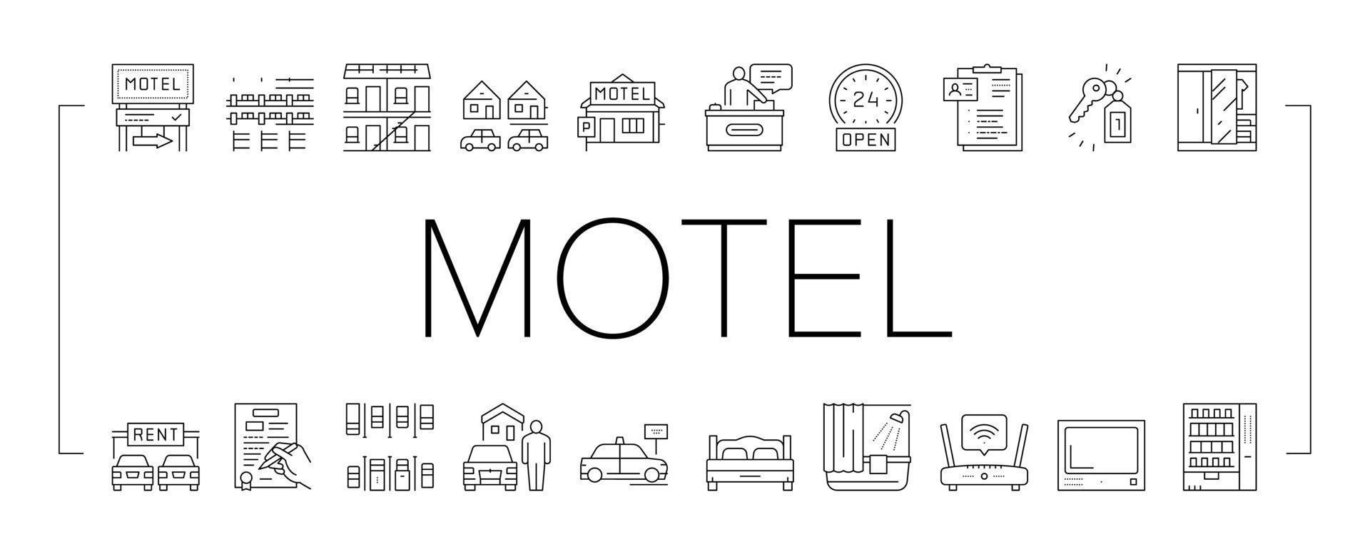 Motel Comfort Service Collection Icons Set Vector