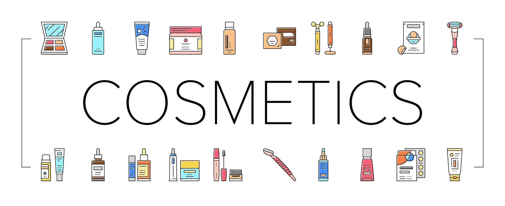 Cosmetics For Visage Skin Treat Icons Set Vector