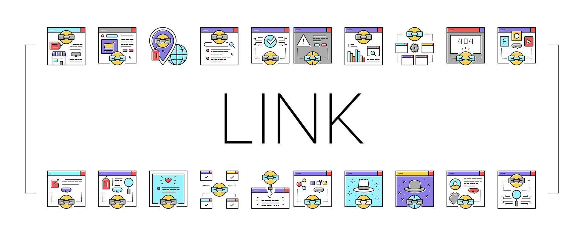 Link Building And Optimization Icons Set Vector