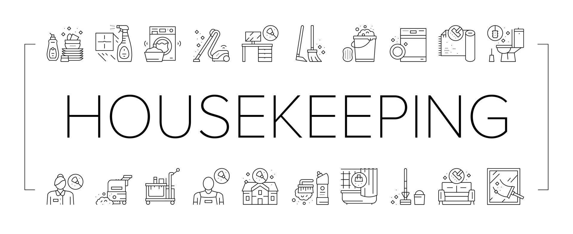 Housekeeping Cleaning Collection Icons Set Vector