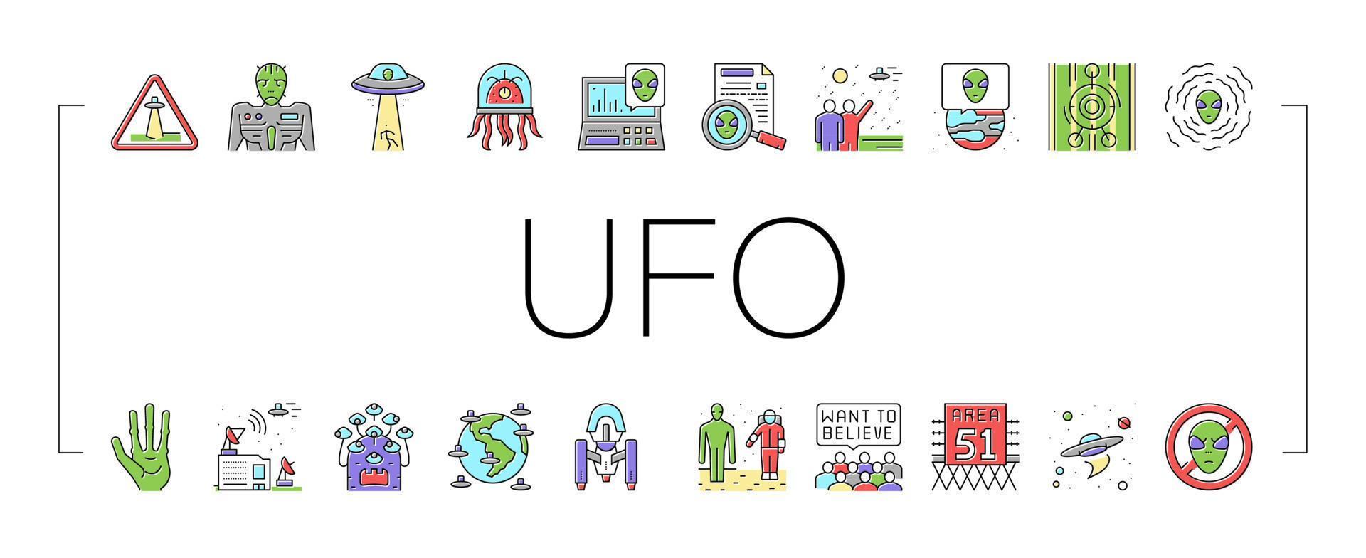 Ufo Guest Visiting Collection Icons Set Vector