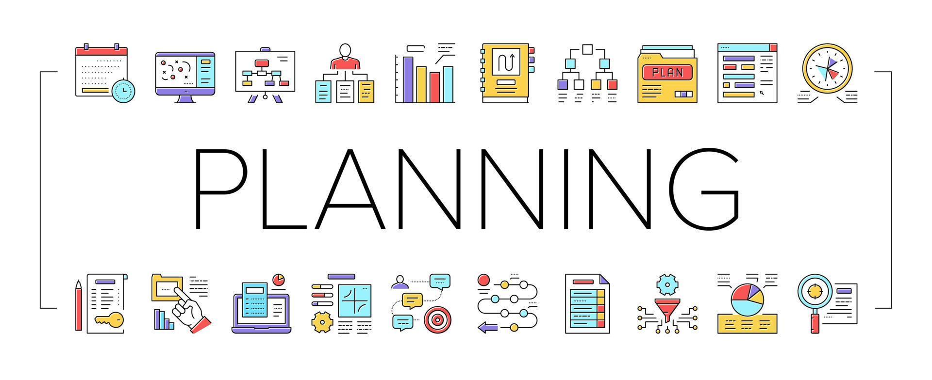 Planning Work Process Collection Icons Set Vector
