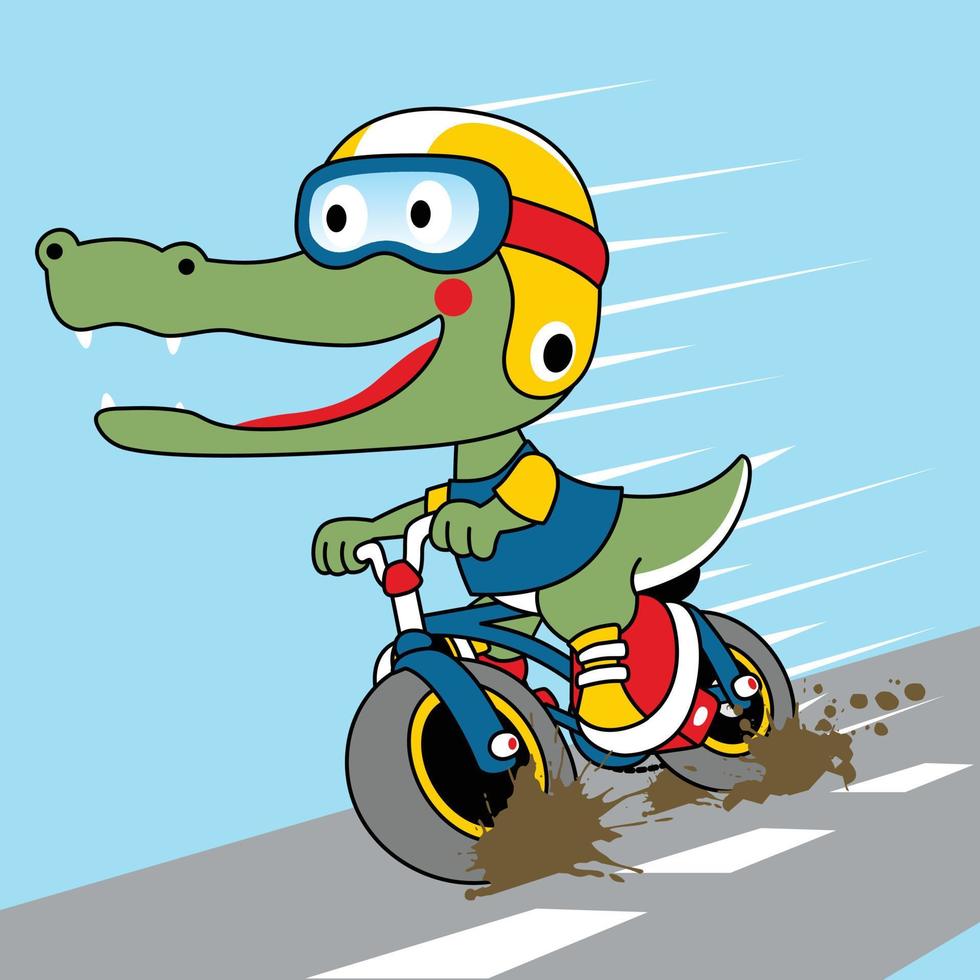 caricatura vectorial de cocodrilo montando bicicleta vector