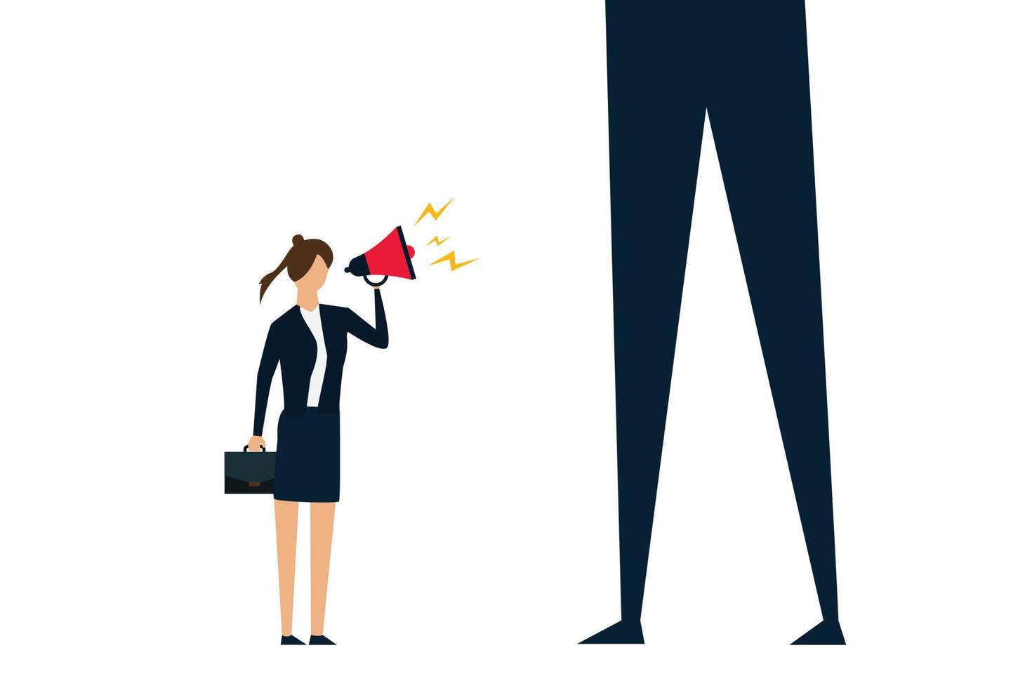 Women on the right, feminists speak out about the gender gap, beautiful business woman speak loudly in front of the giants vector