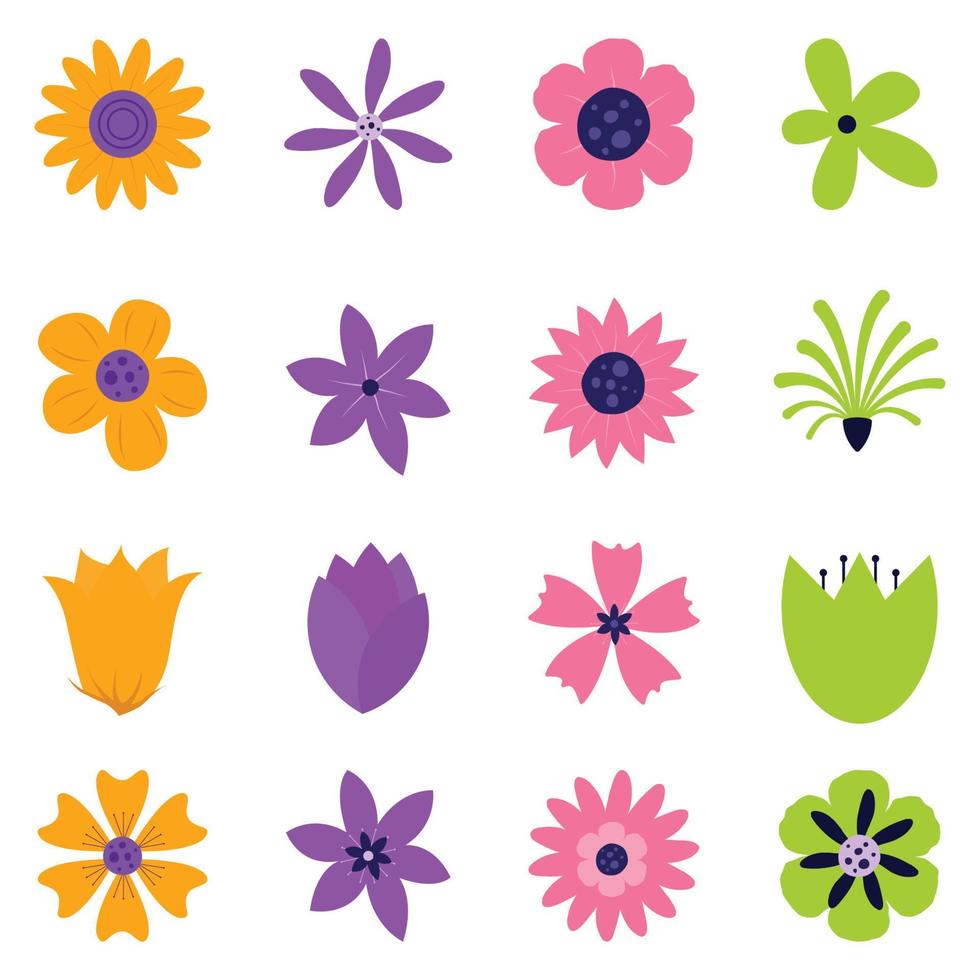 colección de flores planas. impresiones artísticas de primavera con elementos botánicos. Felices Pascuas. estilo folclórico. cartel para vacaciones de primavera. vector