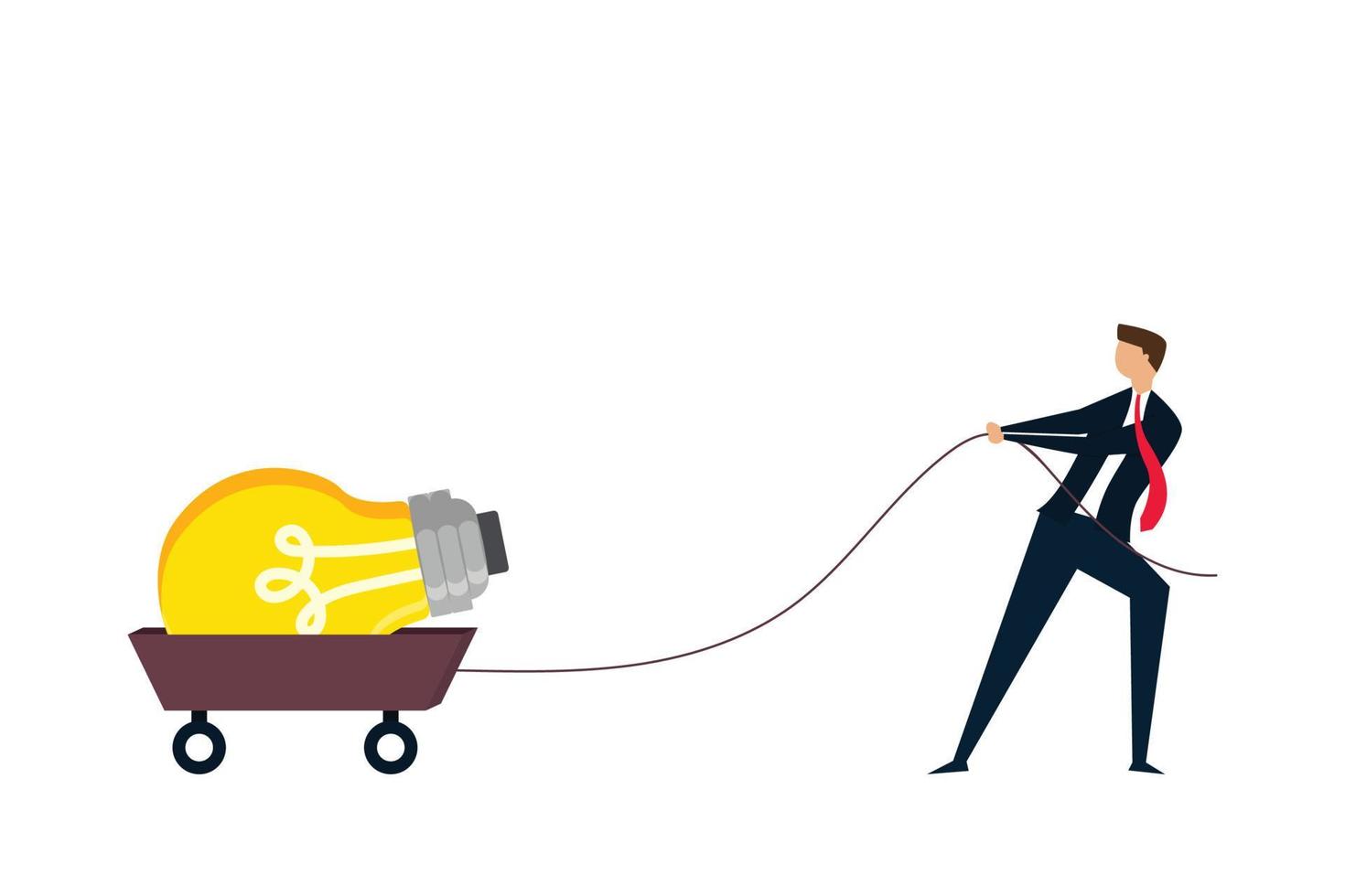 Big enterprise idea,  bold businessman paintings difficult to pulling massive mild bulb idea. vector