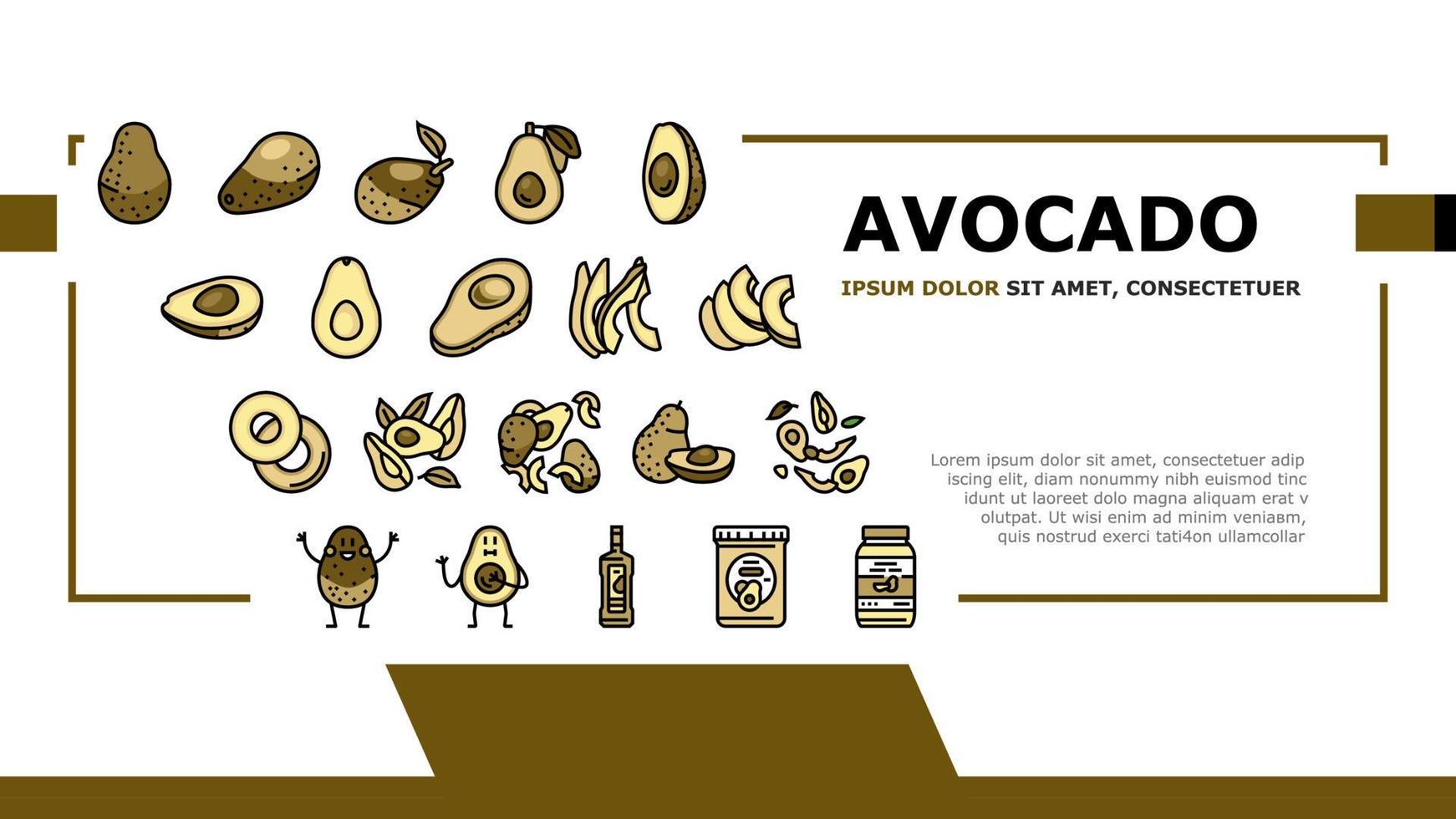 vector de encabezado de aterrizaje de medio verde de comida de aguacate