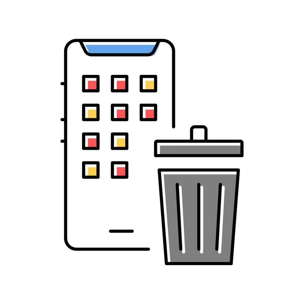 mobile phone trash bin color icon vector illustration