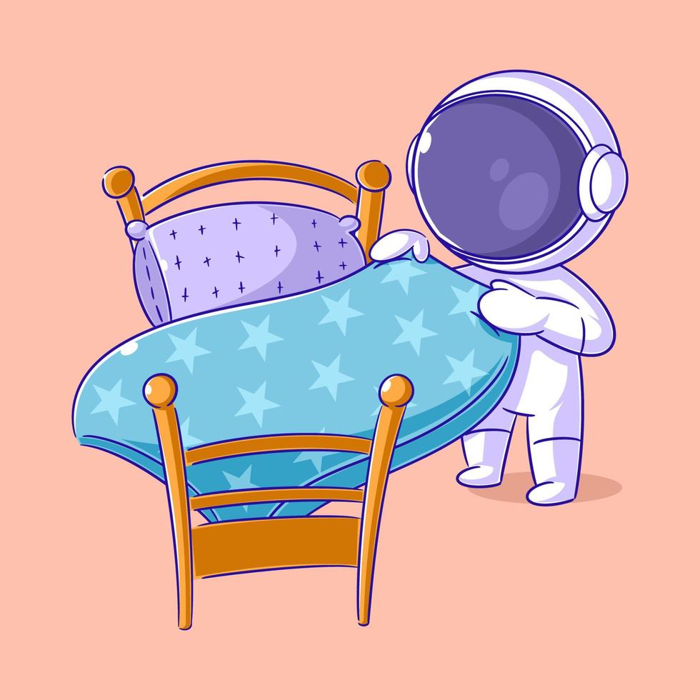 astronauta está haciendo su cama vector