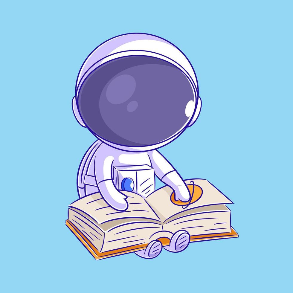 el astronauta está sentado leyendo un libro vector