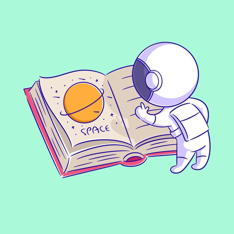 astronauta está de pie leyendo un libro vector