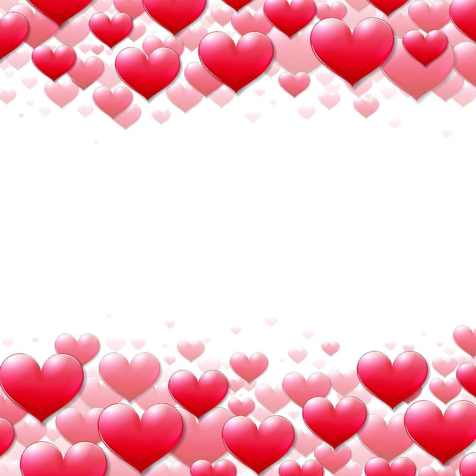 tarjeta del día de san valentín con corazones morados dispersos en la parte superior e inferior vector