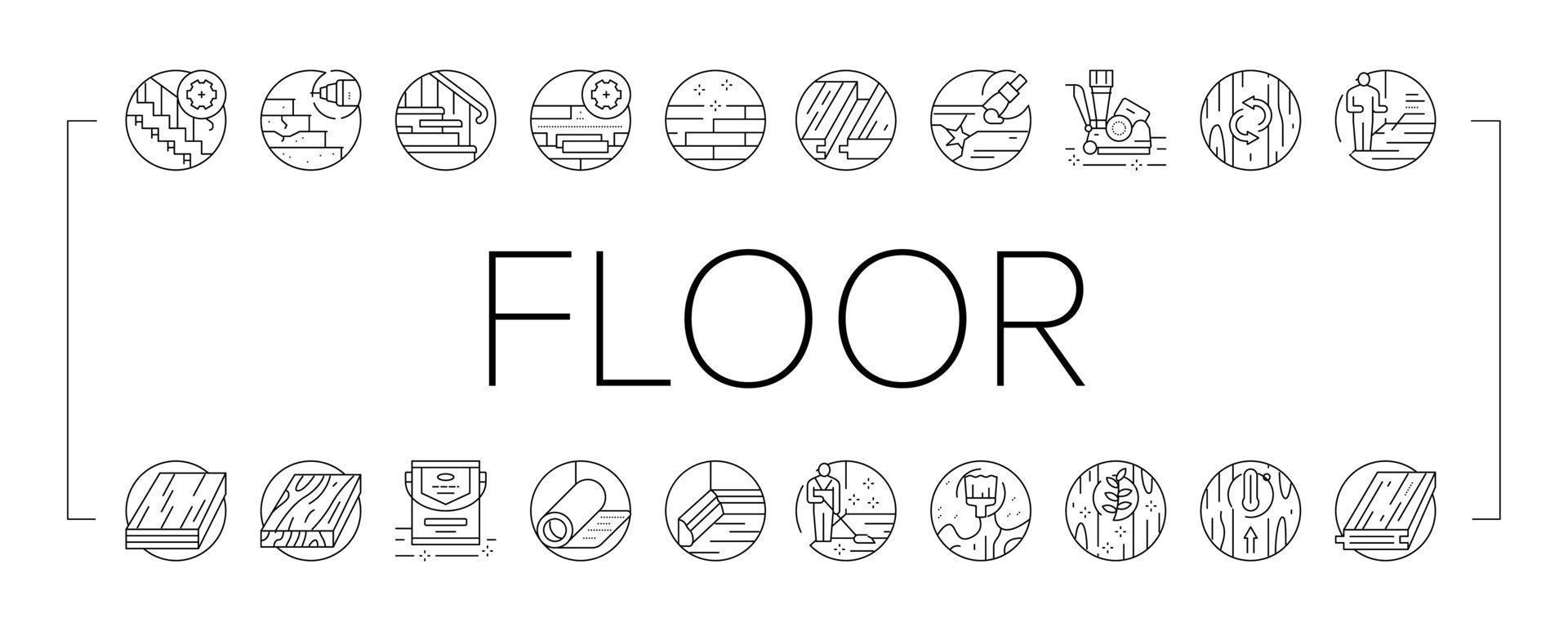 Hardwood Floor And Stair Renovate Icons Set Vector