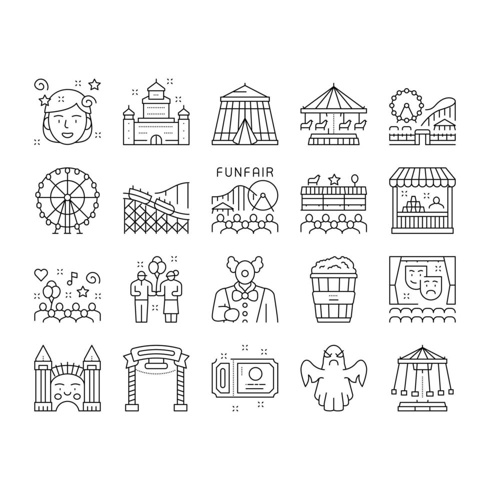 Amusement Park Entertainment Icons Set Vector