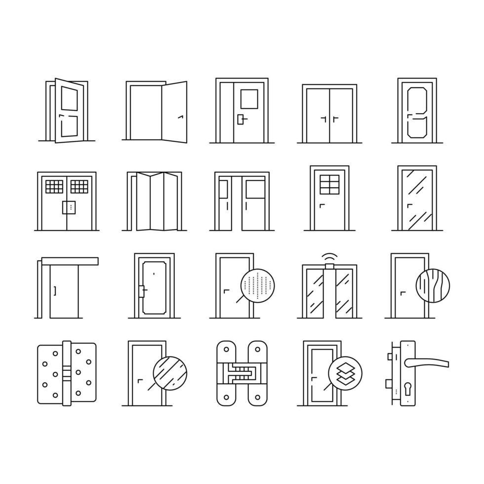 iconos de colección de tipos de puertas interiores establecer vector