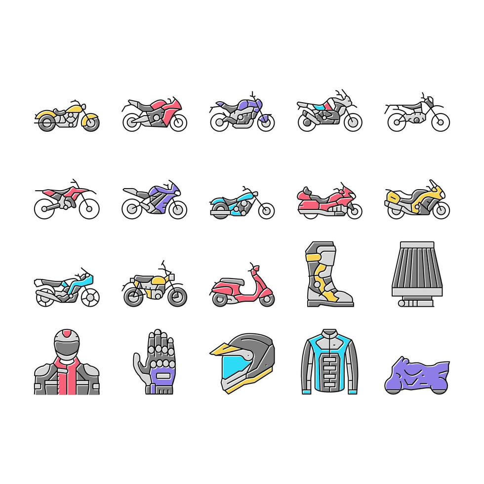 motocicleta bicicleta tipos de transporte iconos conjunto vector