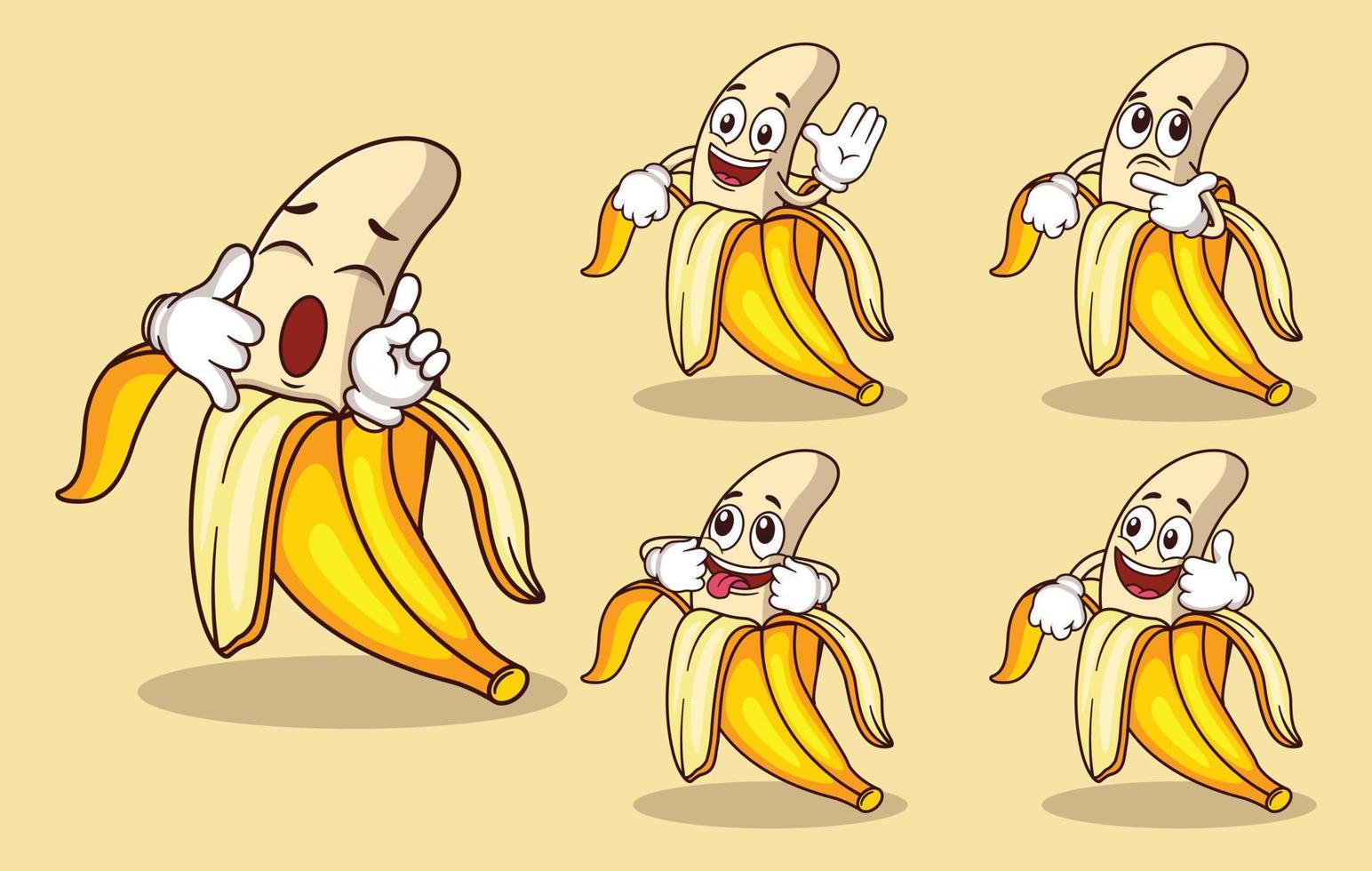 linda mascota de fruta de plátano con varios tipos de colección de conjuntos de expresiones vector