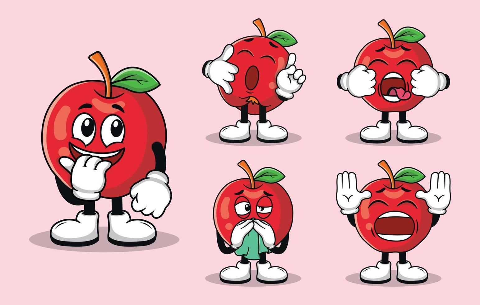 linda mascota de fruta de manzana con varios tipos de colección de conjuntos de expresiones vector