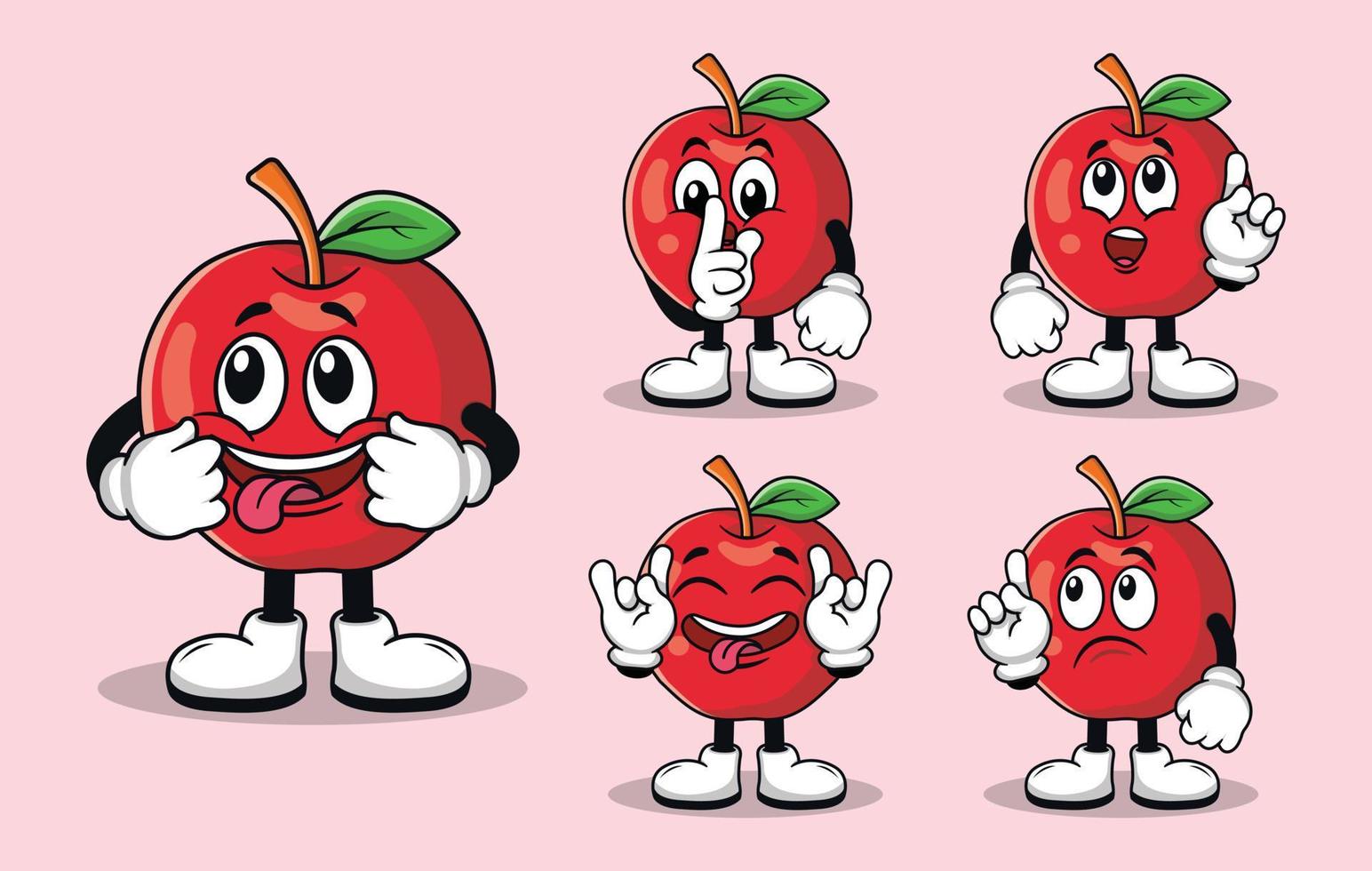 linda mascota de fruta de manzana con varios tipos de colección de conjuntos de expresiones vector