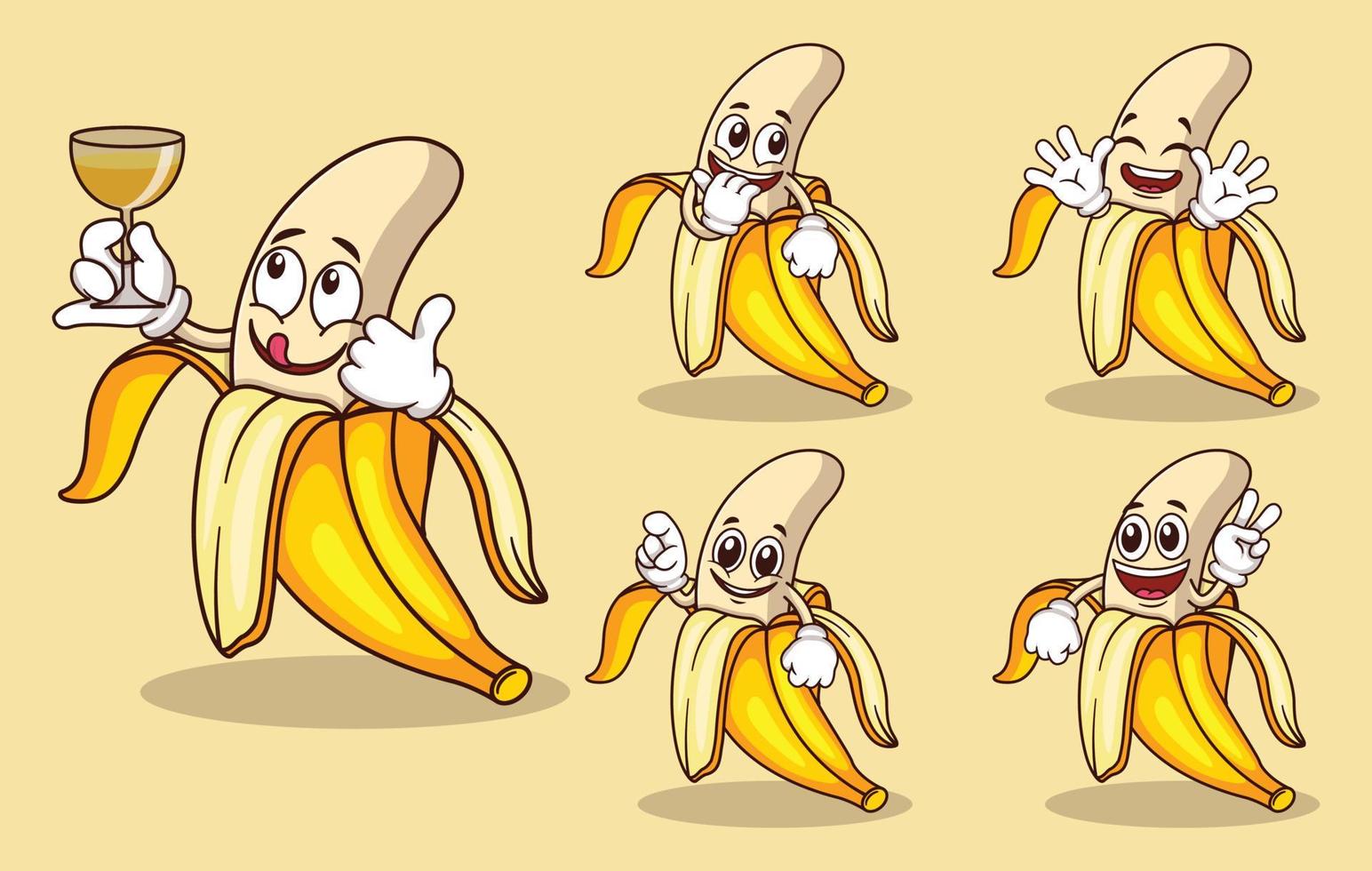 Cute banana fruit mascot with various kinds of expressions set collection vector