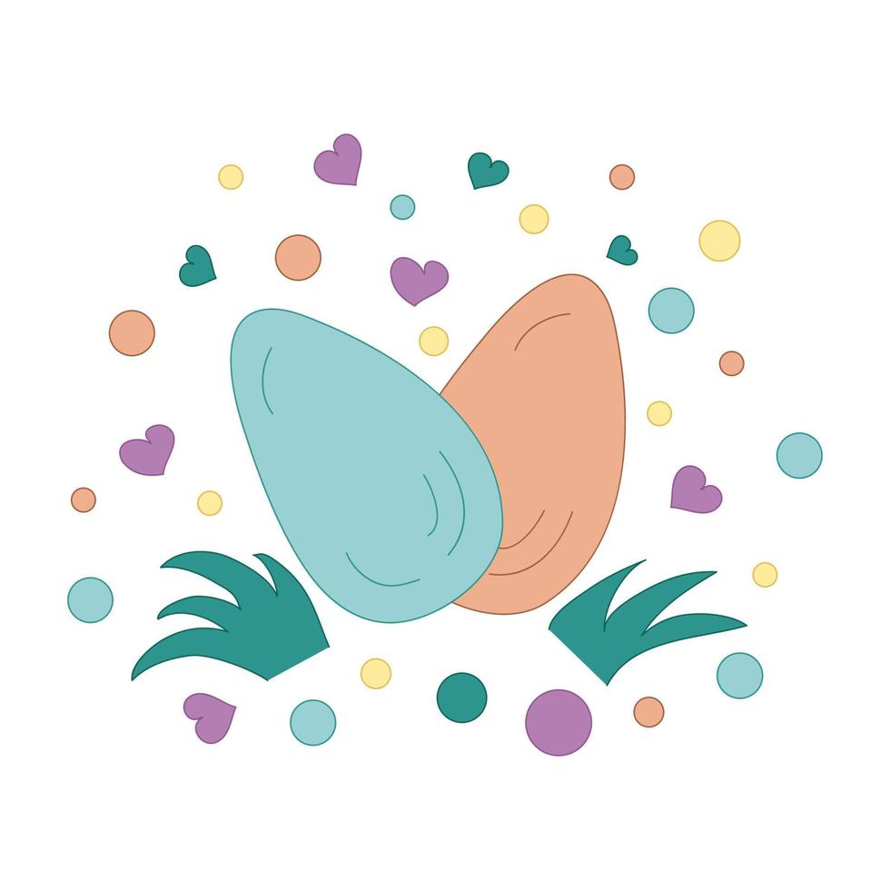 Easter eggs, hearts, circles, gress. Cute Vecrot illustration vector