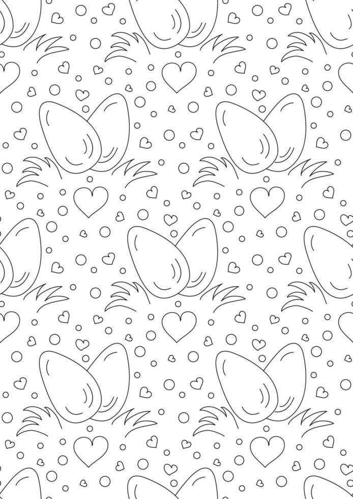 Seamless pattern eggs Easter and hearts. Doodle Black and white Geometric vector illustration.