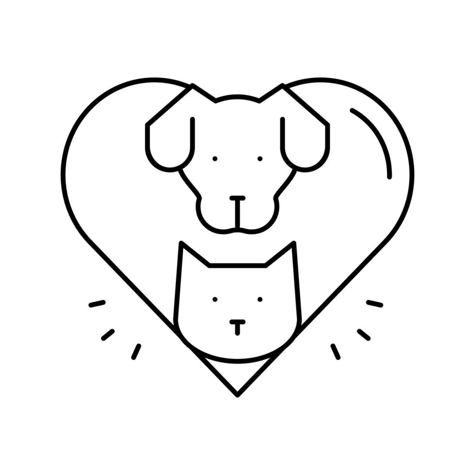 dog and cat heart line icon vector illustration