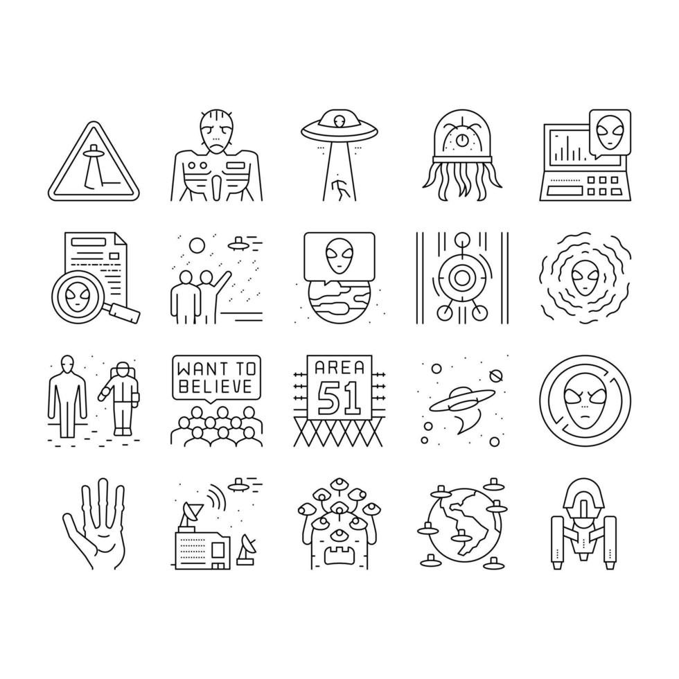 Ufo Guest Visiting Collection Icons Set Vector