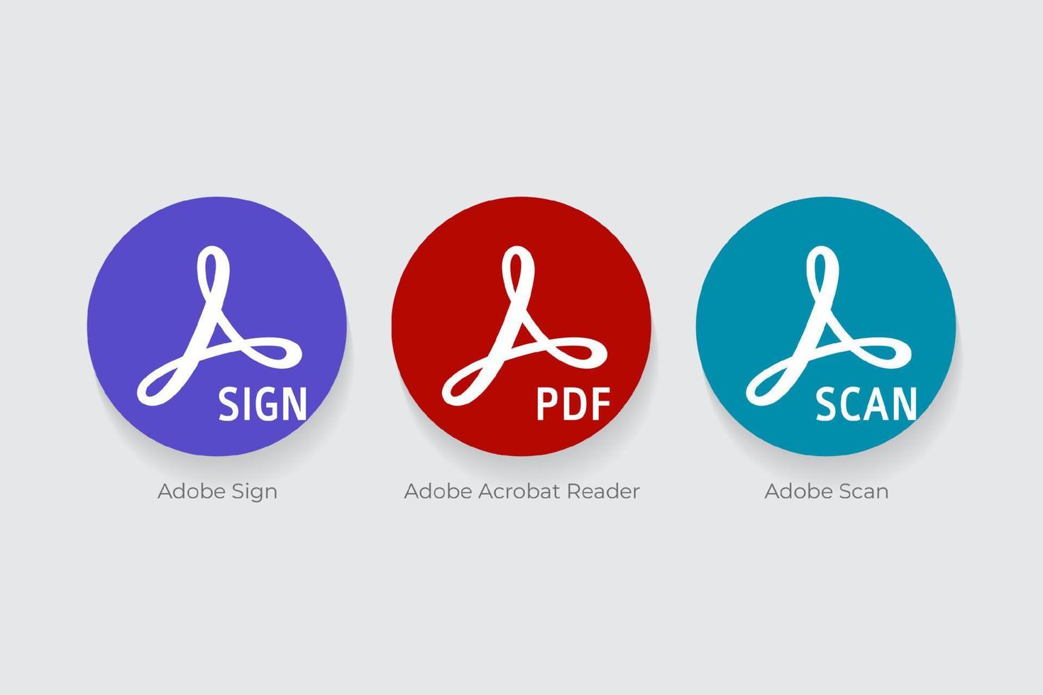 Adobe Sign, Adobe Acrobat Reader, Adobe Scan logos vector