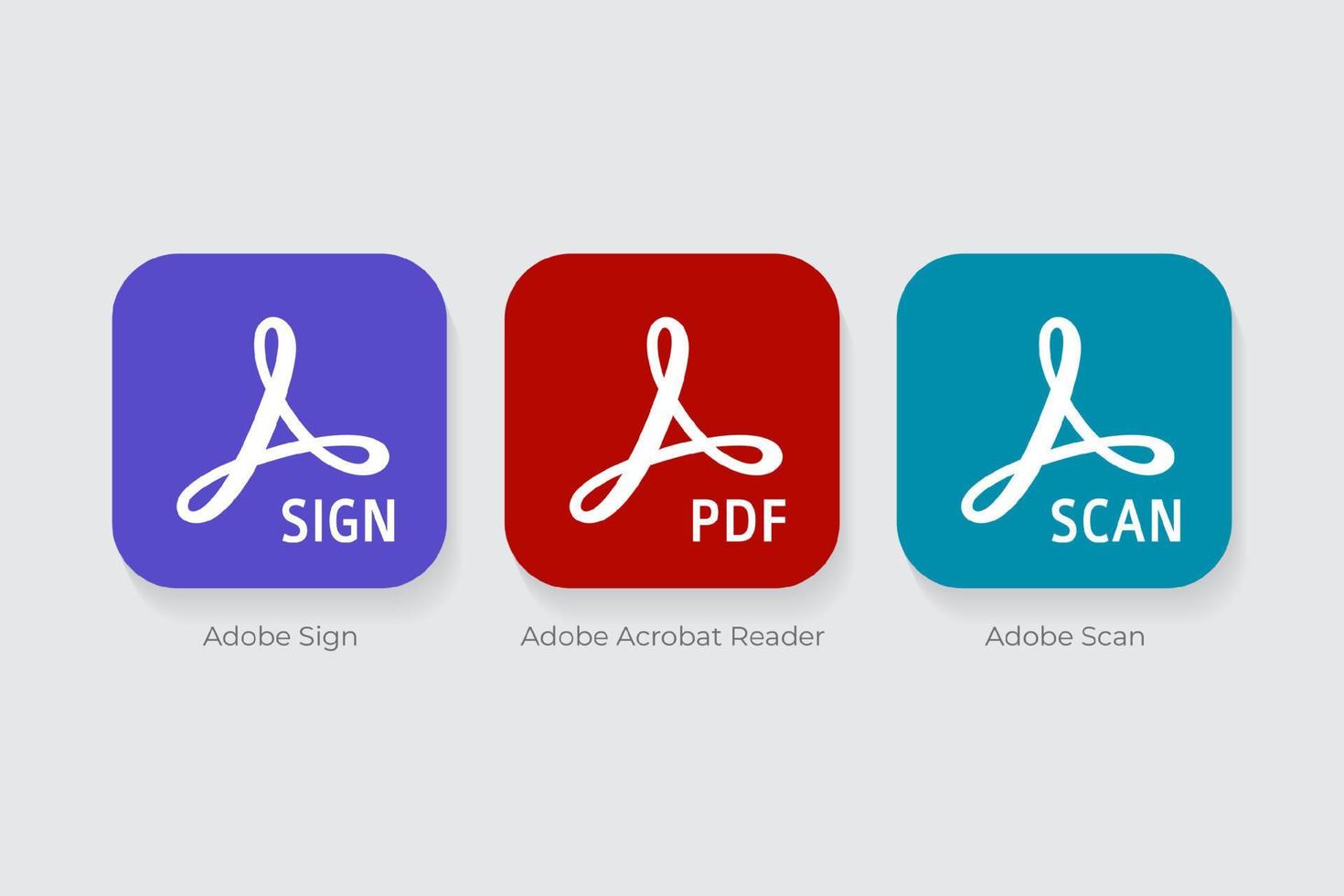 Adobe Sign, Adobe Acrobat Reader, logotipos de Adobe Scan vector