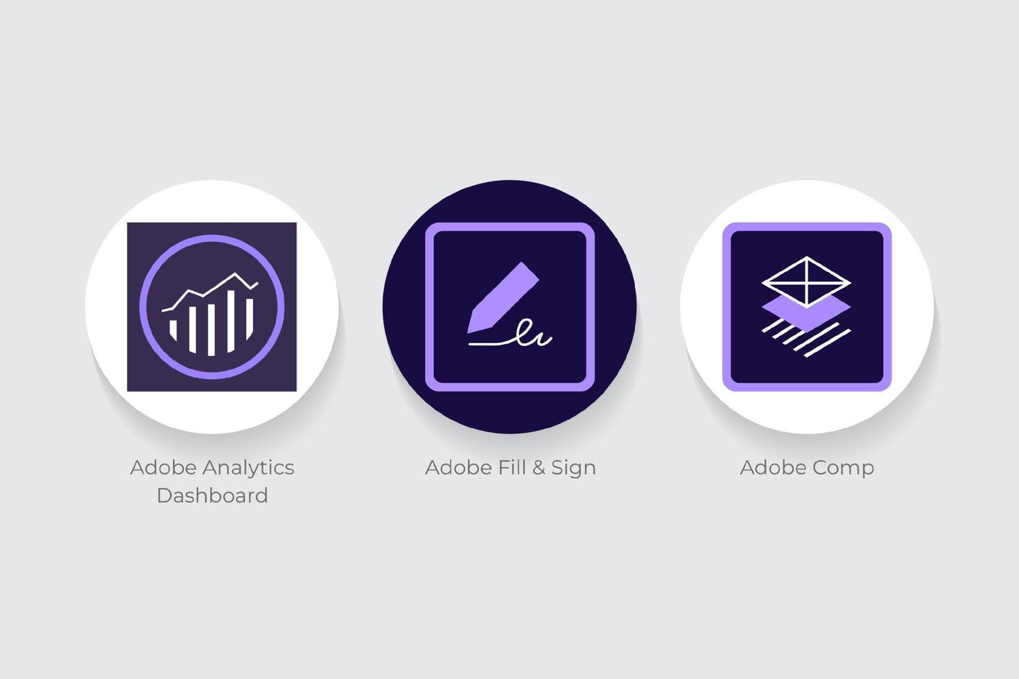 panel de análisis de adobe, rellenar y firmar, logotipos de borradores vector