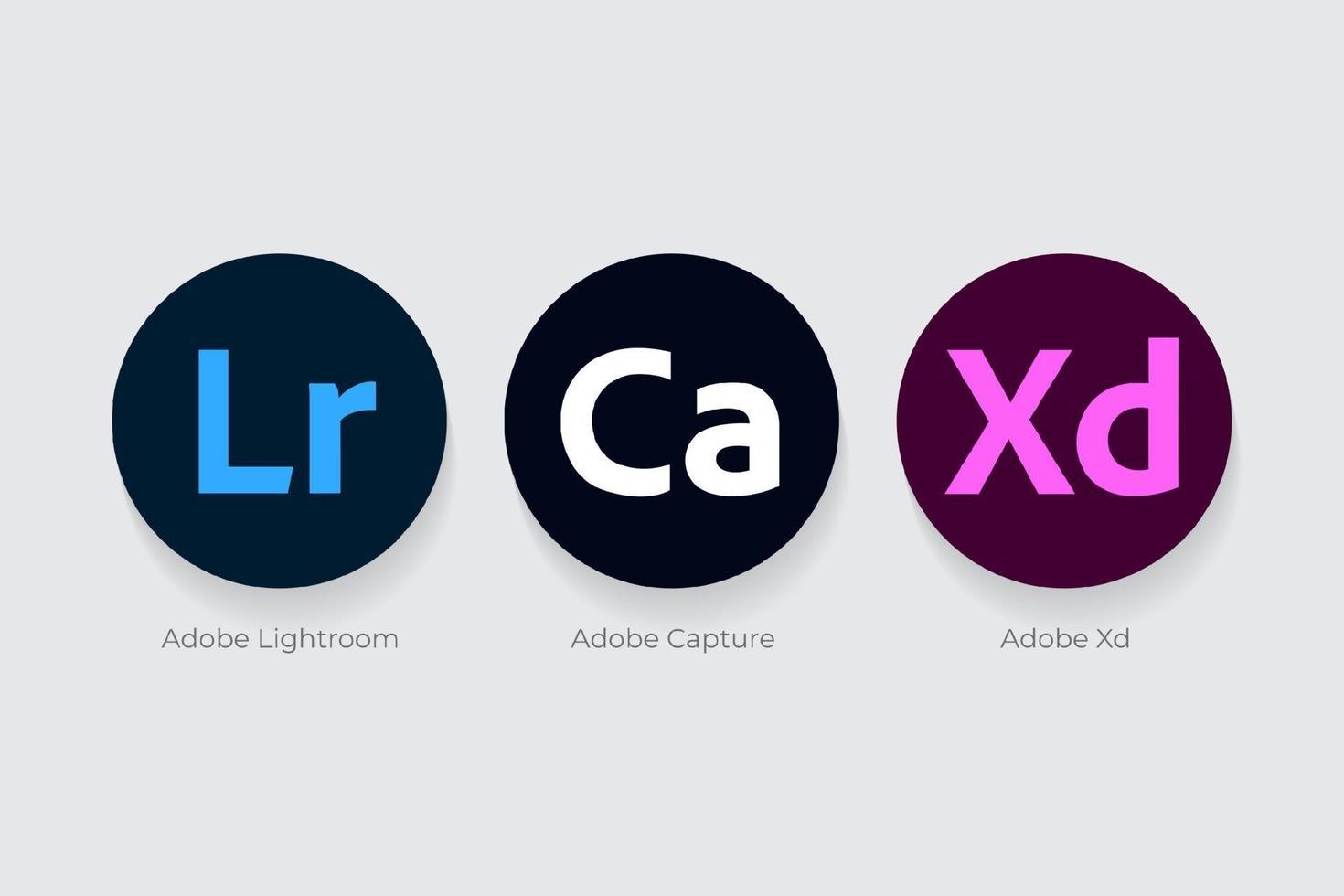 logotipos de adobe lightroom, adobe capture y adobe xd vector