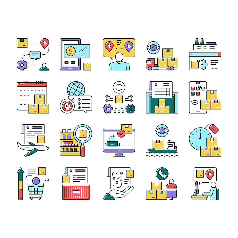 Supply Chain Management System Icons Set Vector