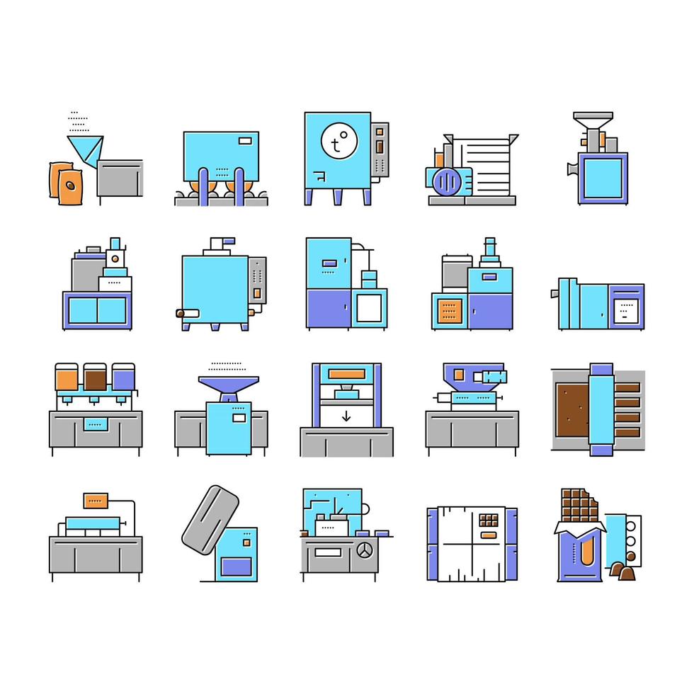 Chocolate Production Collection Icons Set Vector