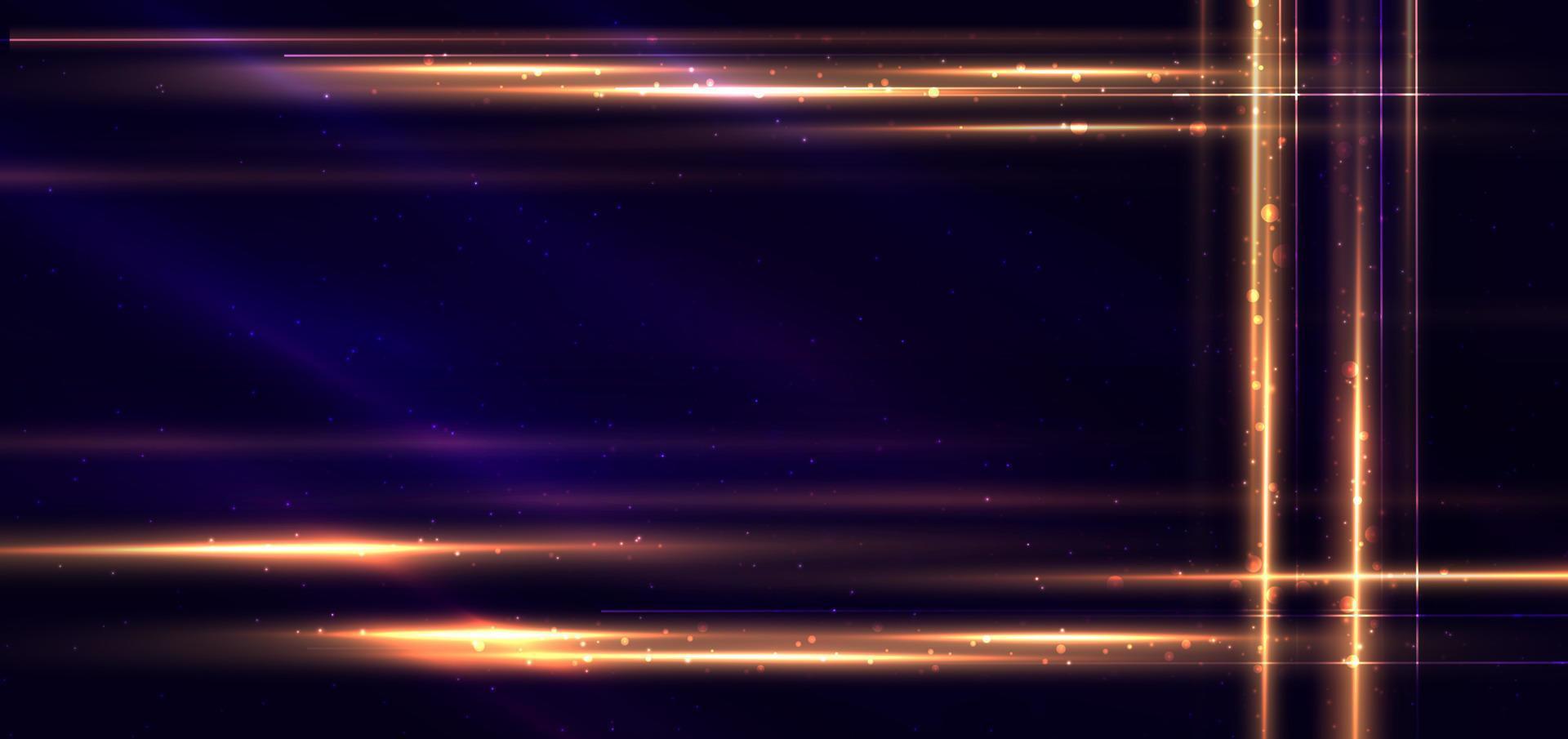 Elegant golden lines glowing with lighting effect sparkle on dark blue background. Template premium award design. vector