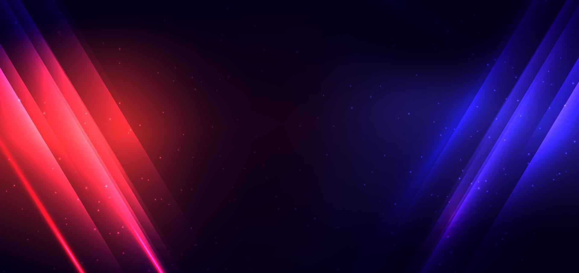 Abstract technology futuristic glowing blue and red  light lines with speed motion blur effect on dark blue background. vector