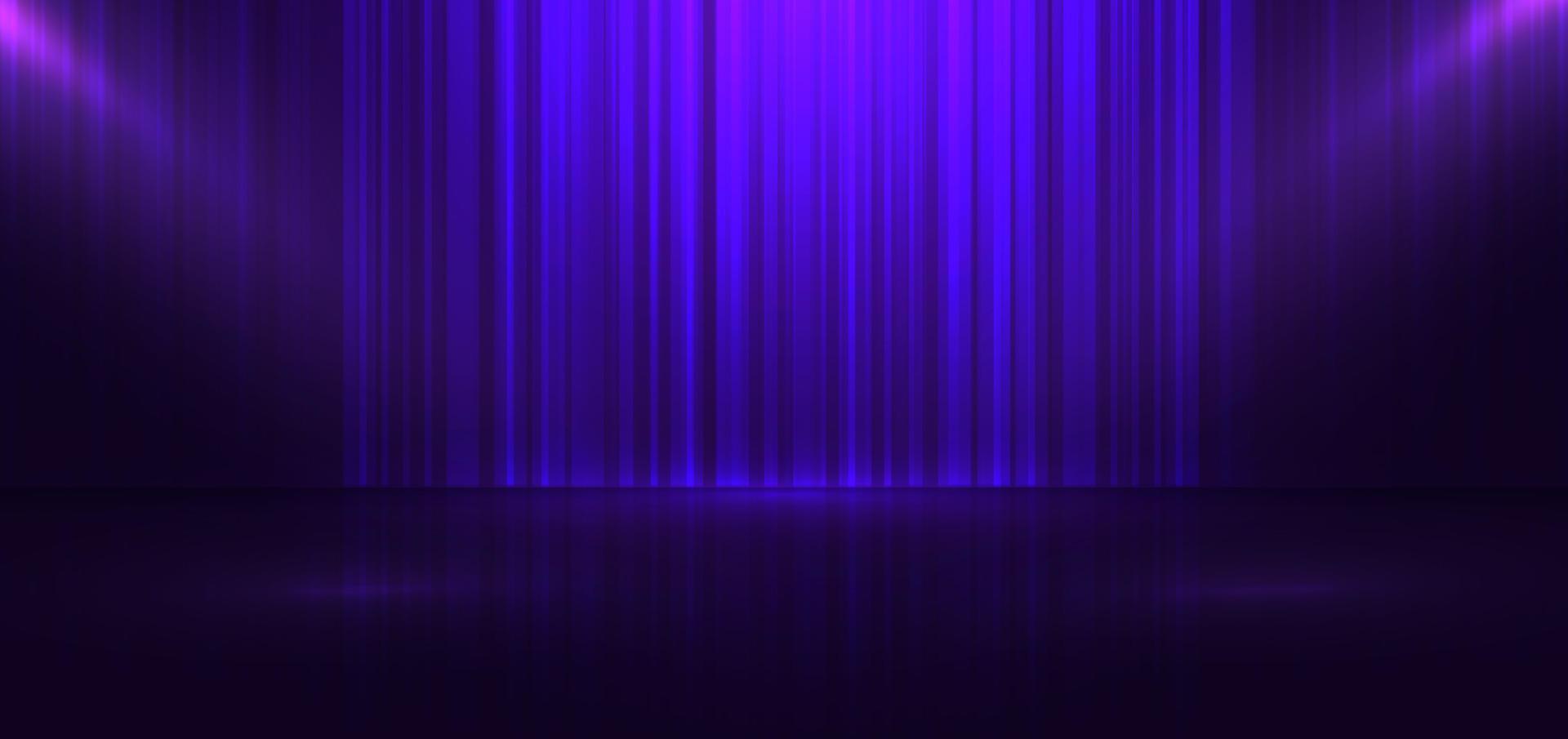plataforma de escenario azul y púrpura con escena de cortina de foco. elegante entretenimiento de lujo y piso vacío en contra. vector