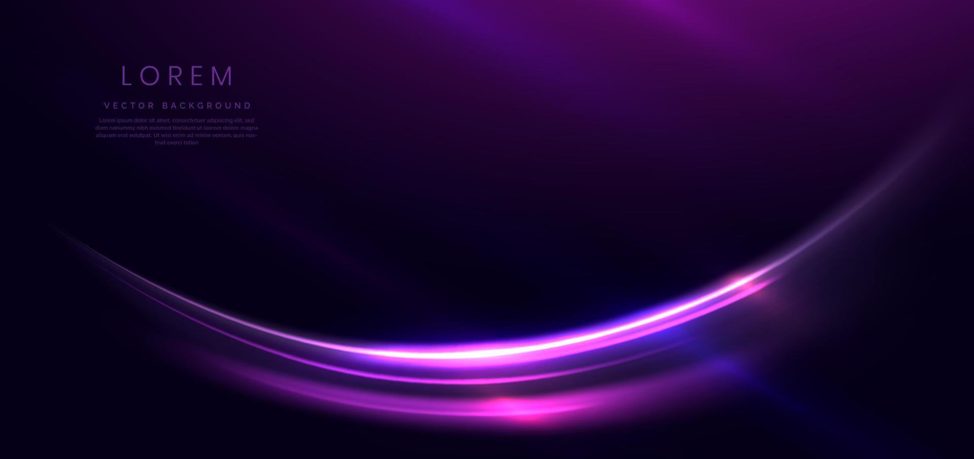 Abstract futuritic neon light curved purple on dark purple background. You can use for ad, poster, template, business presentation. vector