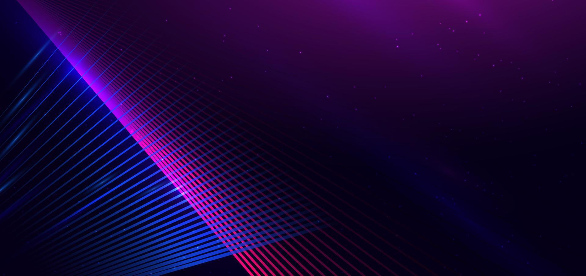Abstract technology futuristic glowing blue and pink  light lines with speed motion blur effect on dark blue background. vector