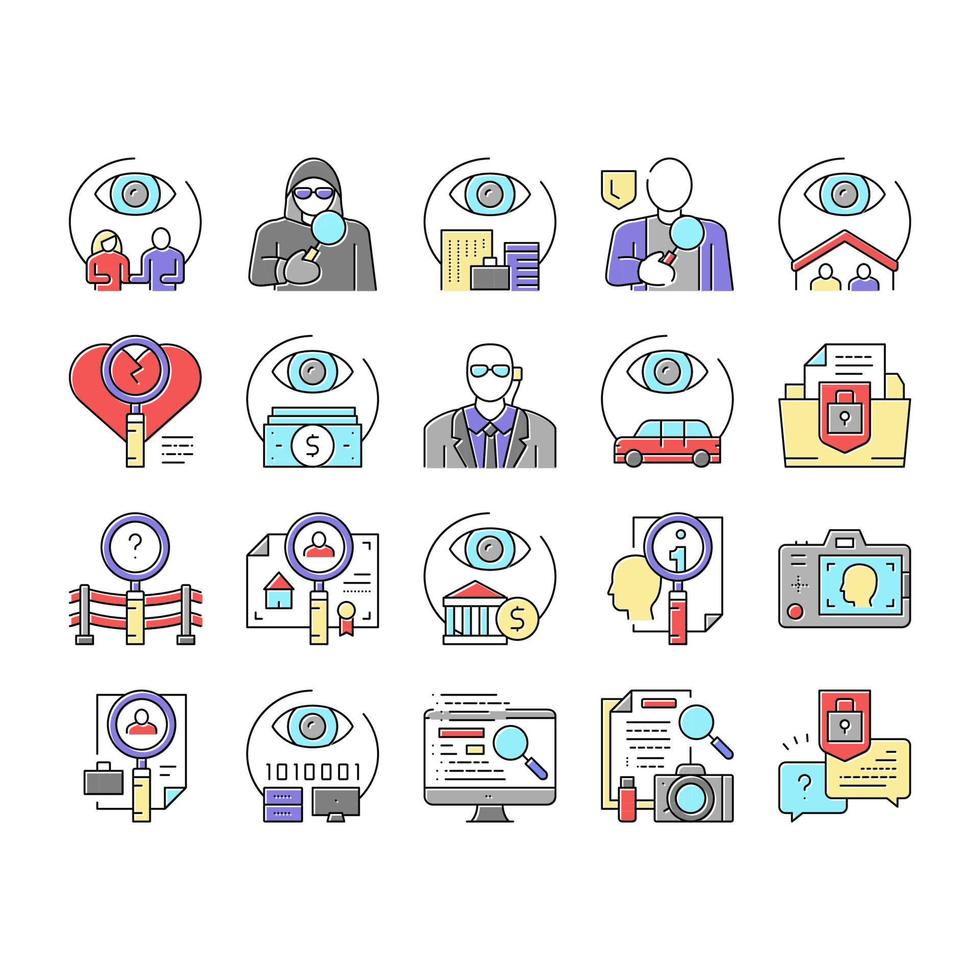 Private Detective Collection Icons Set Vector