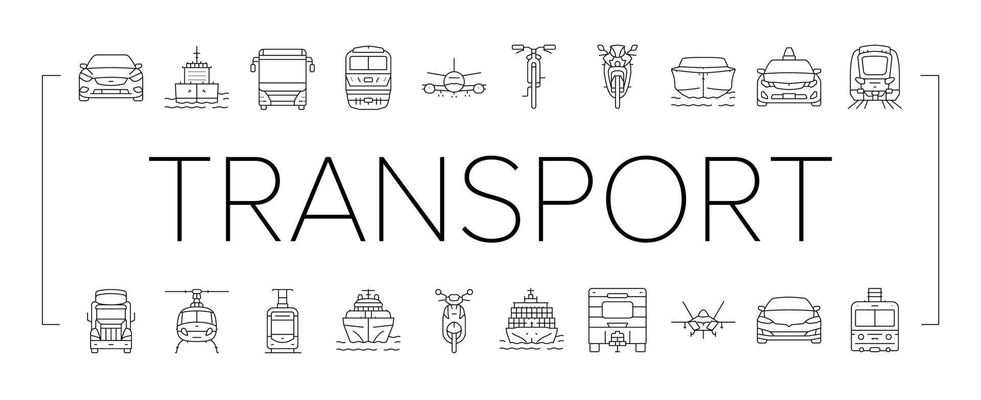 transport truck car vehicle ship icons set vector