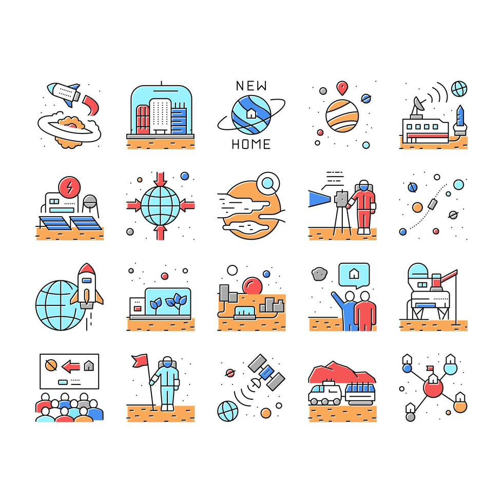 Space Base New Home Collection Icons Set Vector