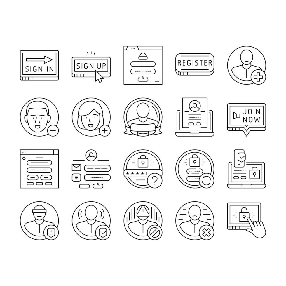 conjunto de iconos de formulario de sitio web de inicio de sesión de registro vector