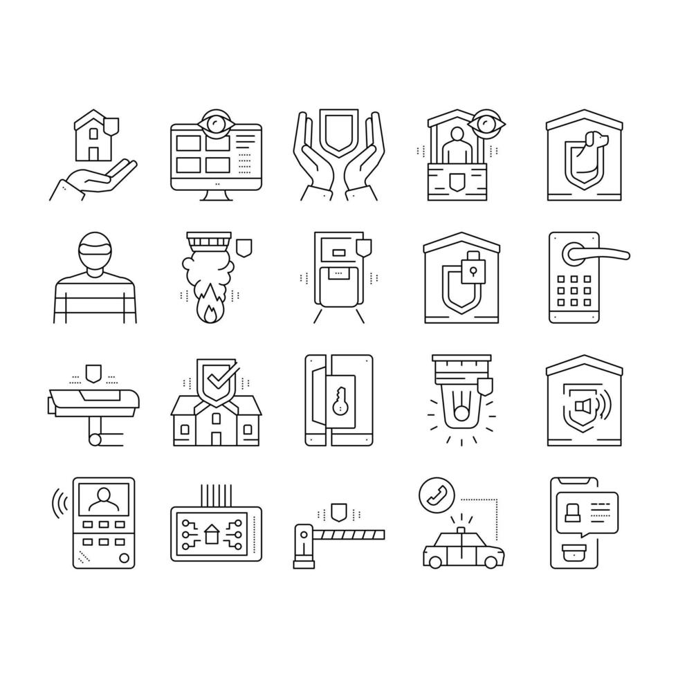 Home Security Device Collection Icons Set Vector