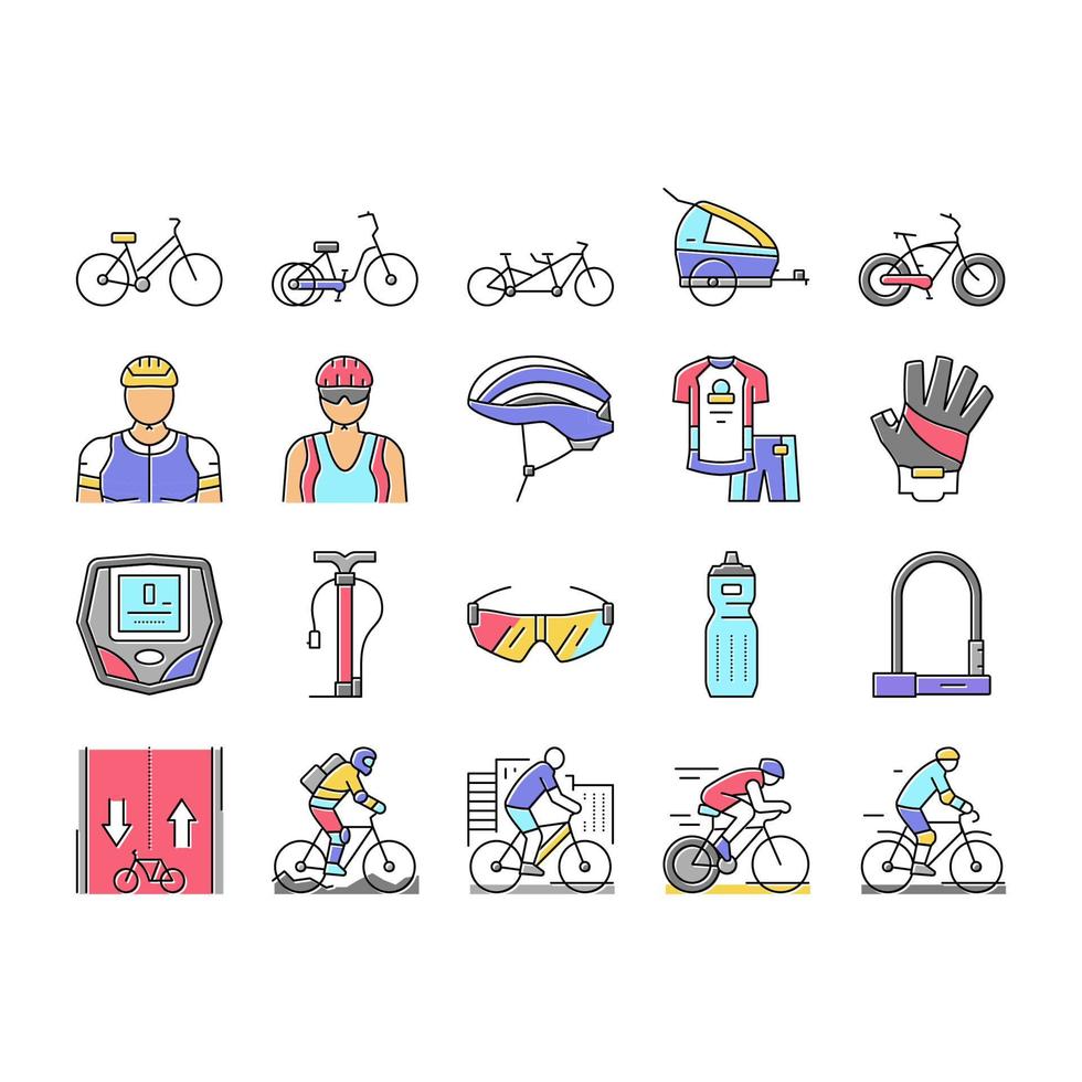 conjunto de iconos de transporte y accesorios de bicicletas vector