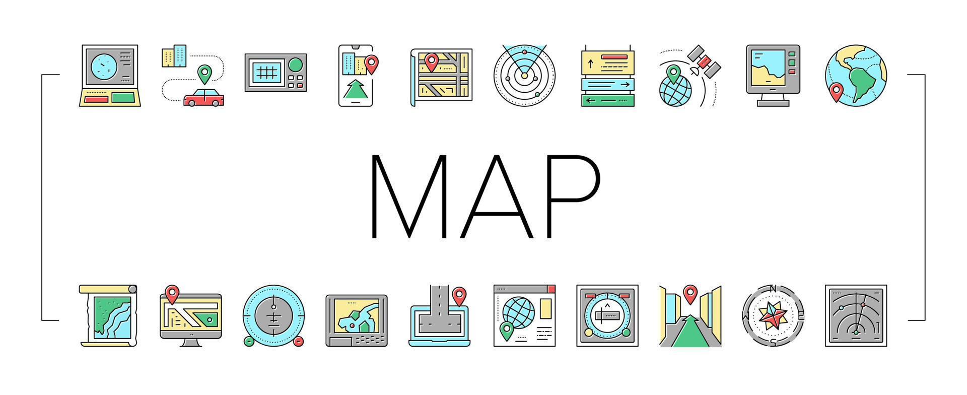 Map Location System Collection Icons Set Vector