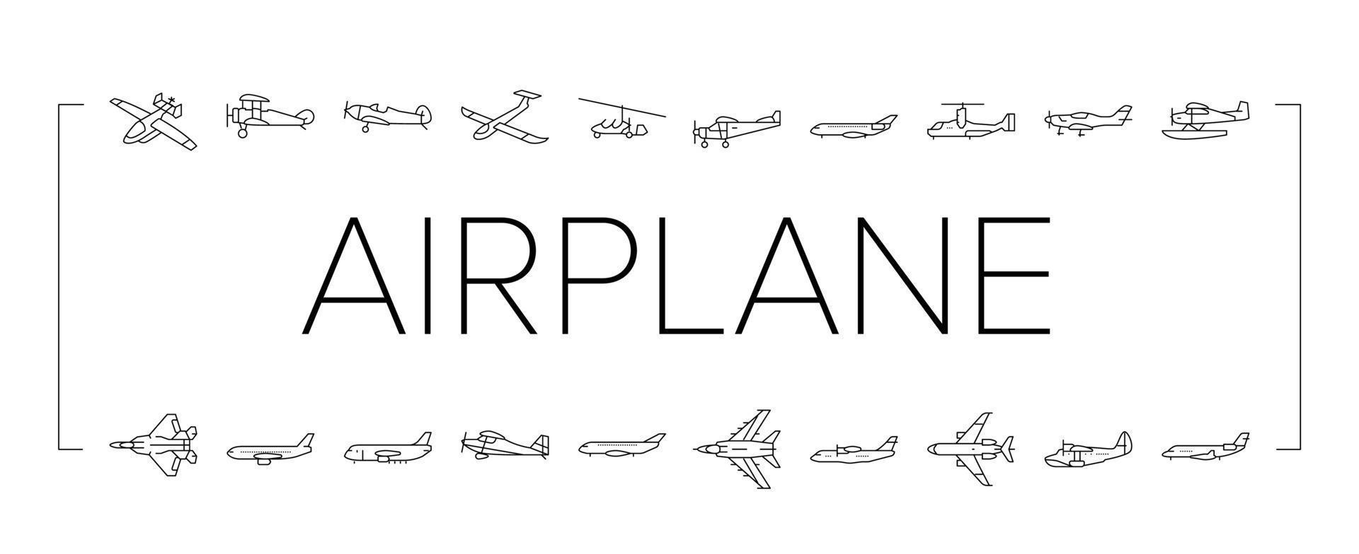 airplane aircraft plane travel icons set vector