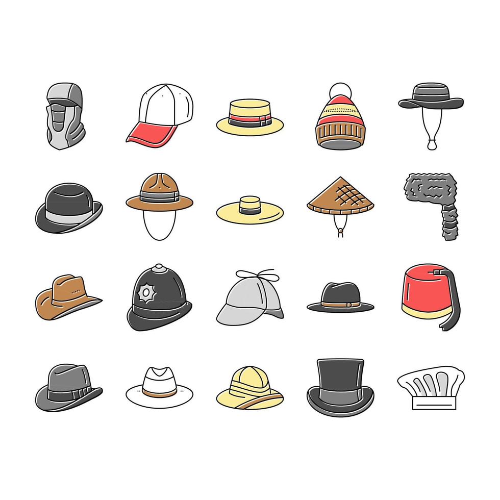hat cap head man safety fashion icons set vector