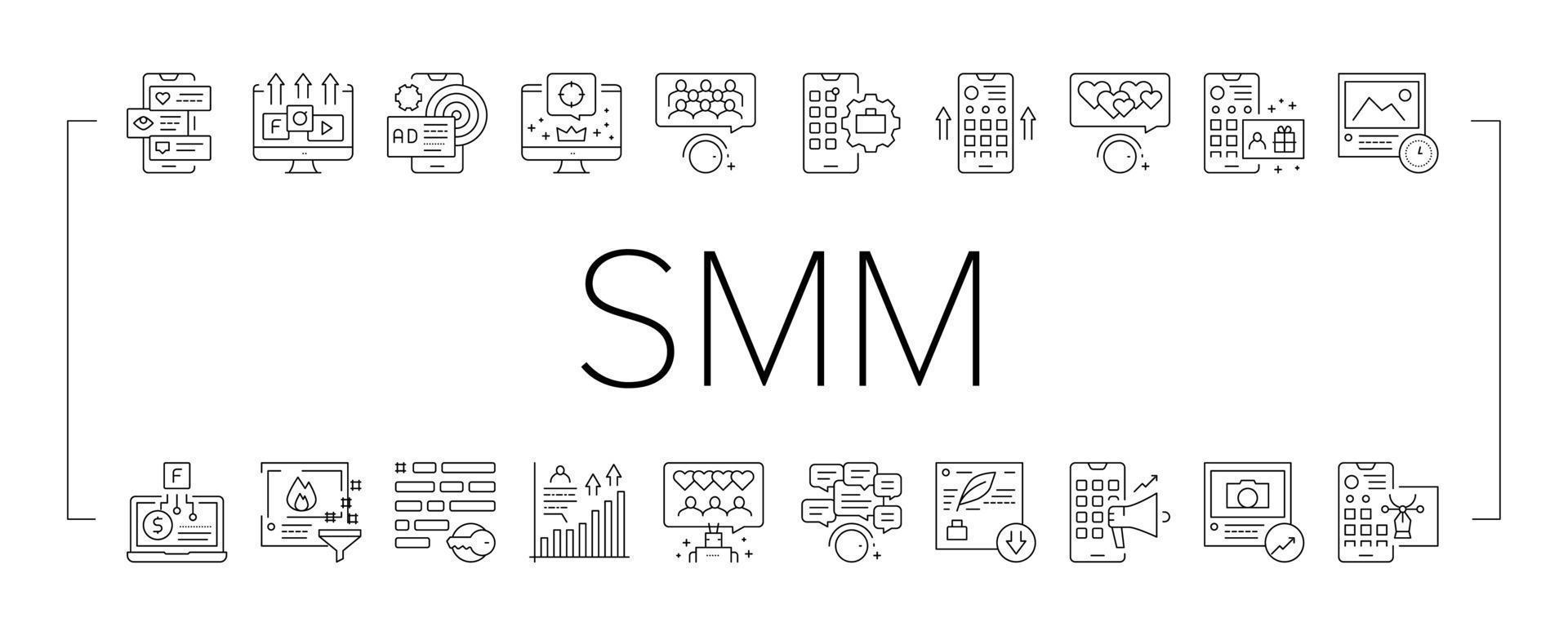 Smm Media Marketing Collection Icons Set Vector