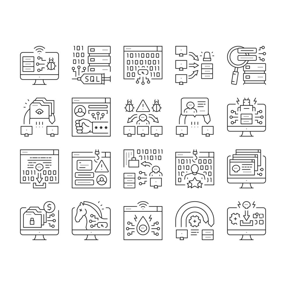 Cyber Crime Internet Business Icons Set Vector